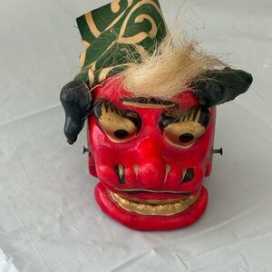 Vintage Japanese Tengu Squeeze Puppet Mask Folk Toy Wood Festival